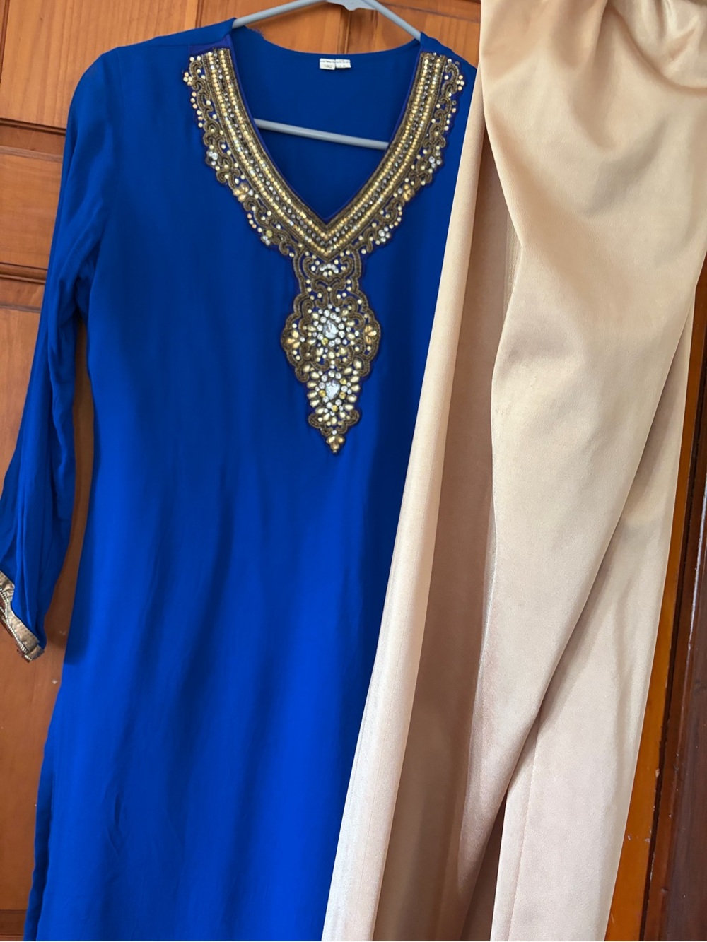Embellished V-Neck Royal Blue Women's Top
